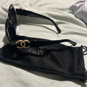 CHANEL Black Sunglasses with Gold Logo